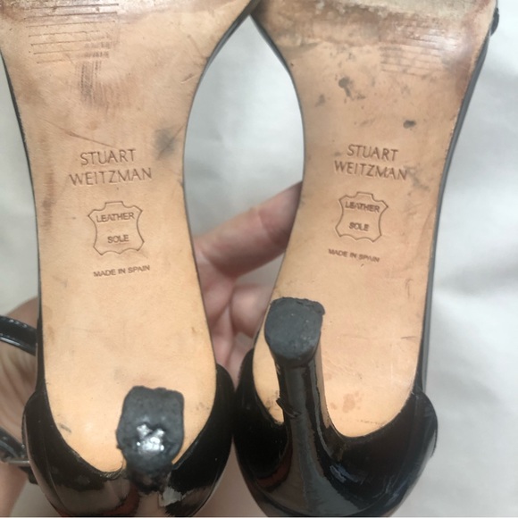❤️Stuart Weitzman Black Sandals Heels Patent Leather size 5 M - Picture 10 of 10